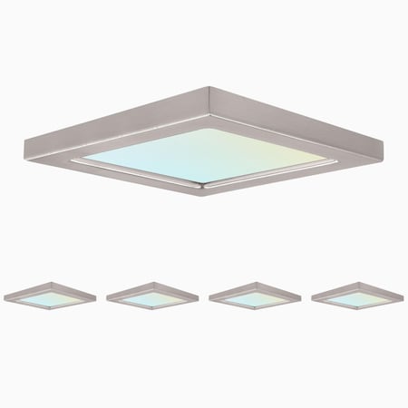 Luxrite 4 Inch Square LED Flush Mount Light 3 CCT 3000K-5000K 10W 600LM Dimmable Brushed Nickel 4-Pack LR23591 LR23679-4PK